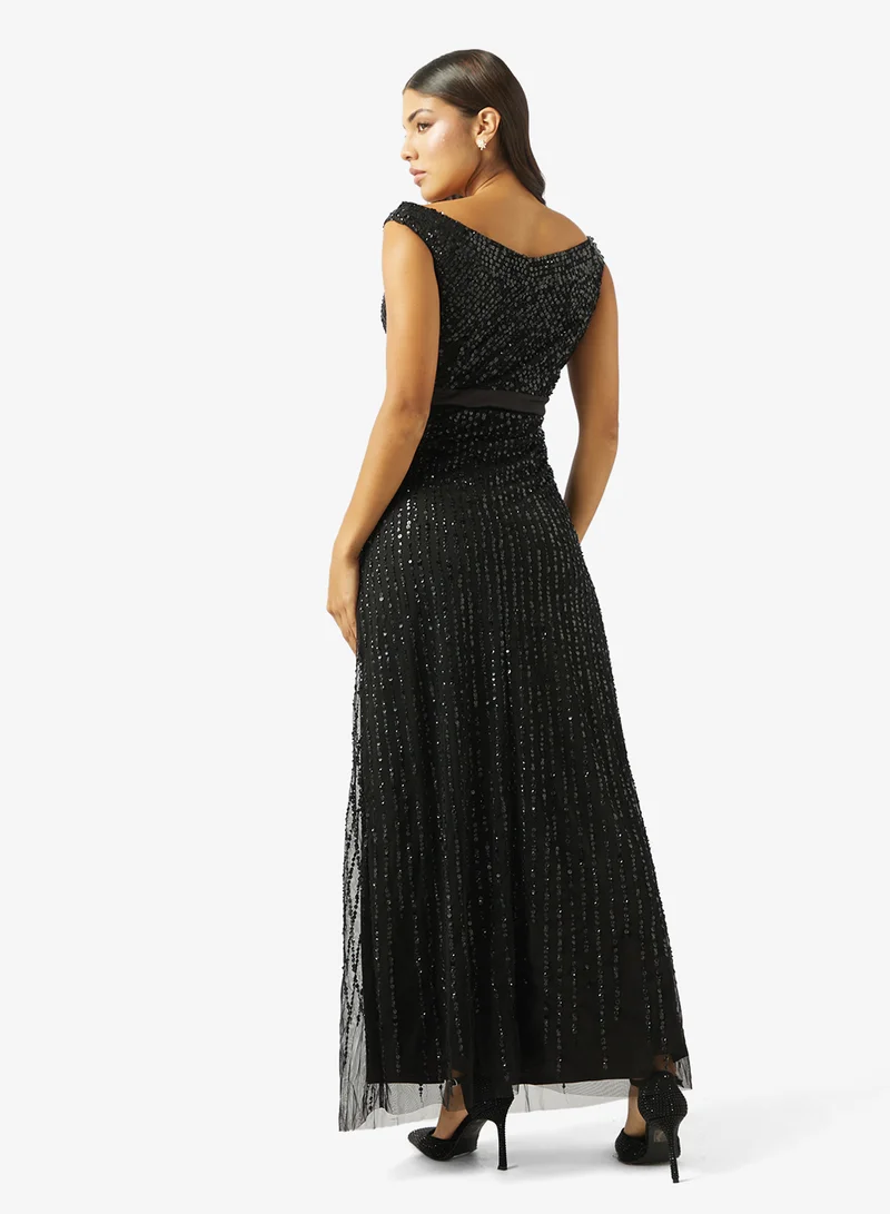 Namshi X Hadia Ghaleb Hadia Ghaleb Sequined Surplice Neck Dress